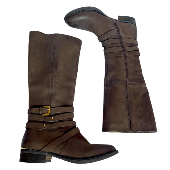 💥SALE💥STEVE MADDEN ALBANY BROWN LEATHER HARNESS EQUESTRIAN RIDING BOOTS SZ 7.5 - Picture 3 of 11